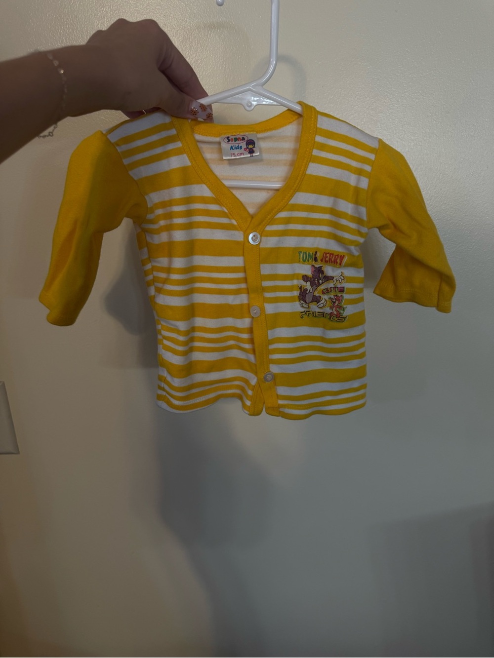 Kids Yellow & White Striped Tom & Jerry Button-Front Top